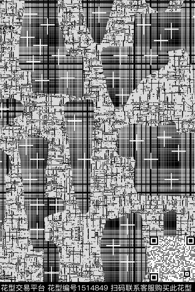 线条几何格子数码印花华亿平台下载（图片编号: 1514849） - 瓦栏（Walan）