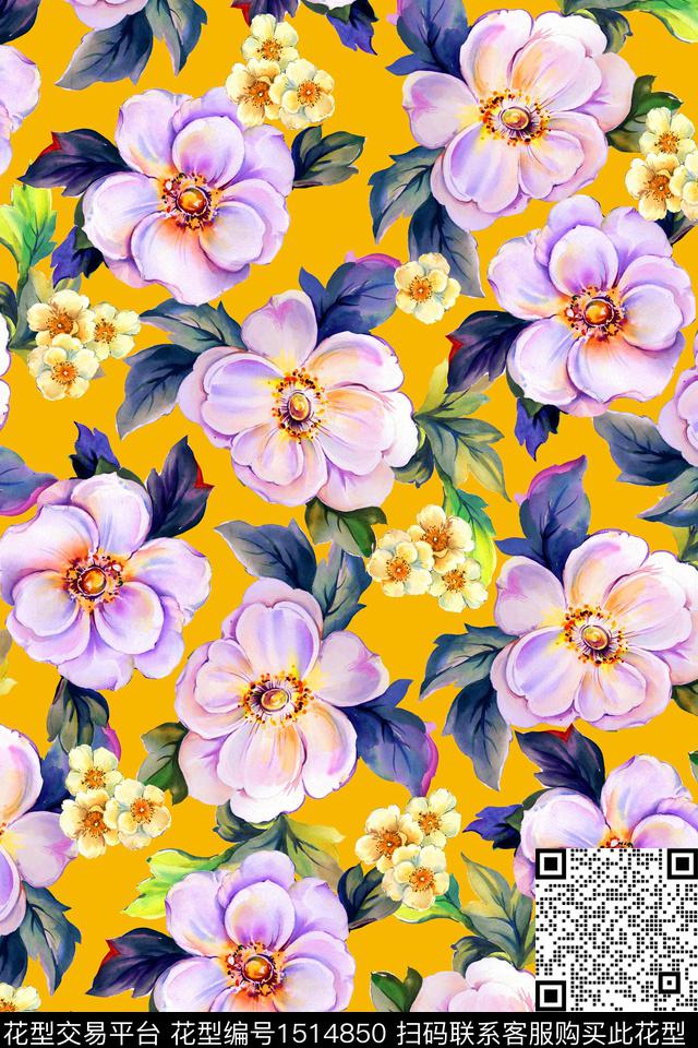清爽底花卉花卉大牌风数码印花华亿平台下载（图片编号: 1514850） - 瓦栏（Walan）