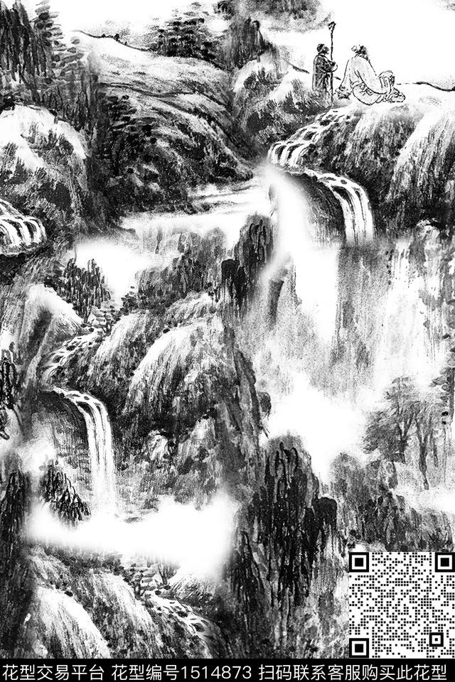 香云纱国画中老年数码印花华亿平台下载（图片编号: 1514873） - 瓦栏（Walan）