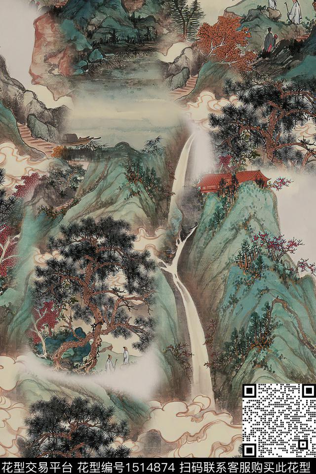 香云纱国画中老年数码印花华亿平台下载（图片编号: 1514874） - 瓦栏（Walan）