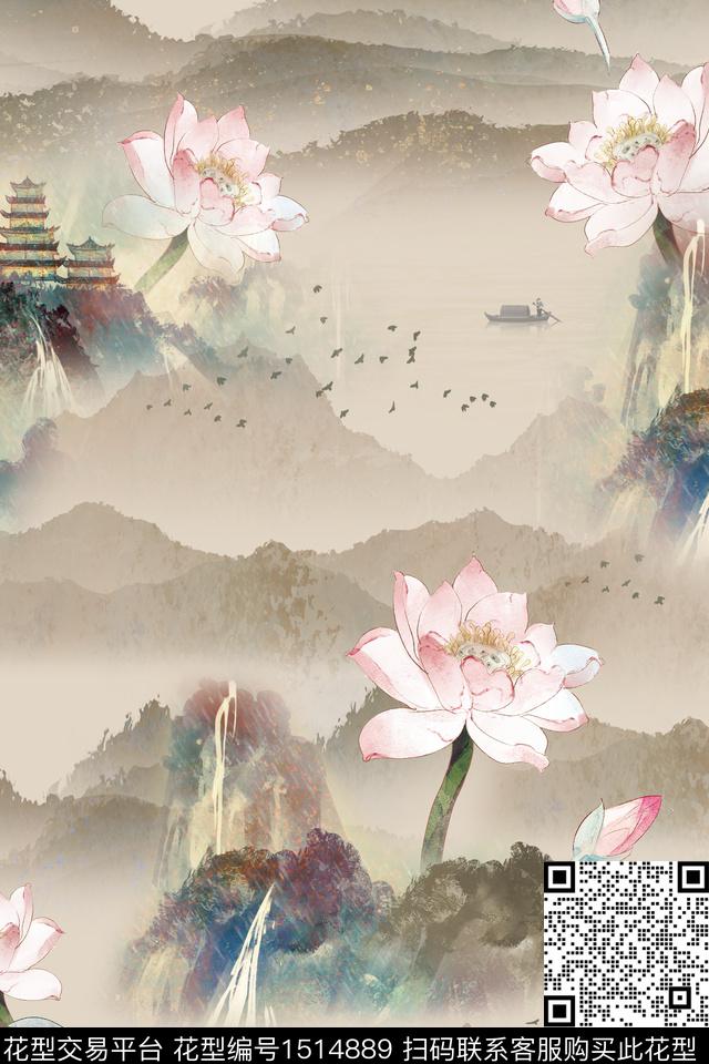 绿植树叶花卉大牌风数码印花华亿平台下载（图片编号: 1514889） - 瓦栏（Walan）