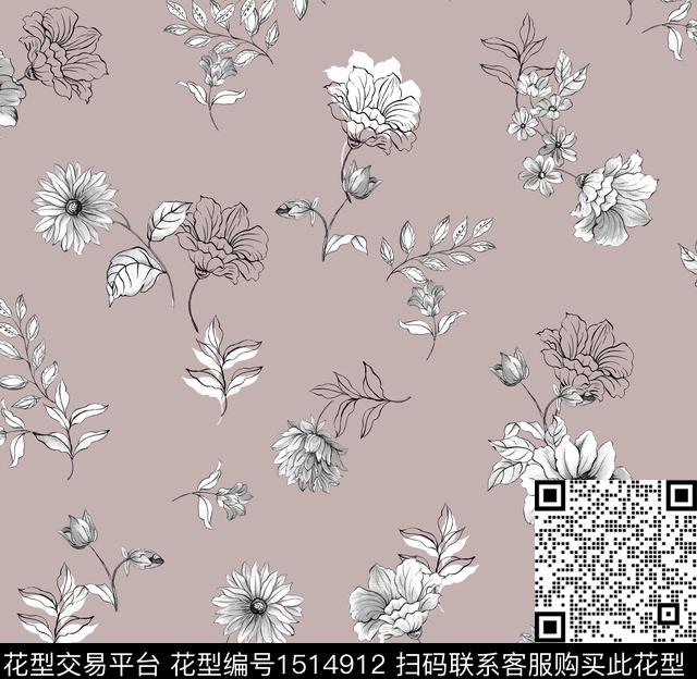 连衣裙女装花卉数码印花华亿平台下载（图片编号: 1514912） - 瓦栏（Walan）