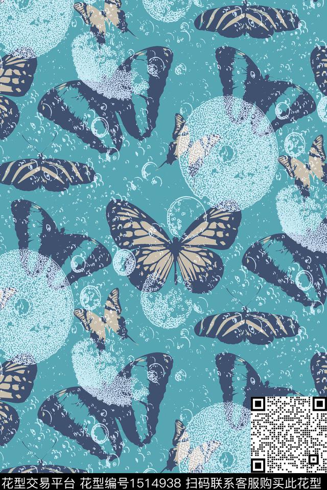 蝴蝶圆形数码印花华亿平台下载（图片编号: 1514938） - 瓦栏（Walan）