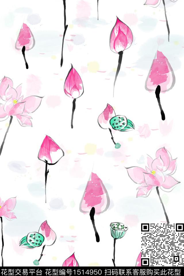 绿植树叶花卉中国风数码印花华亿平台下载（图片编号: 1514950） - 瓦栏（Walan）