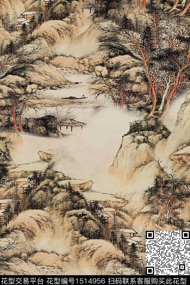 香云纱国画中老年数码印花华亿平台下载（图片编号: 1514956） - 瓦栏（Walan）