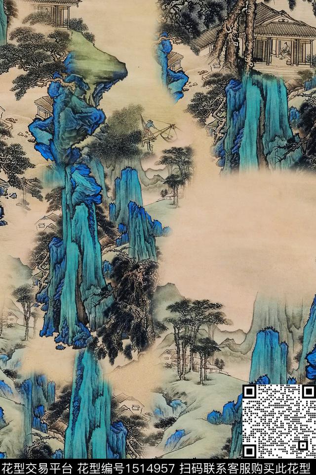 香云纱国画中老年数码印花华亿平台下载（图片编号: 1514957） - 瓦栏（Walan）