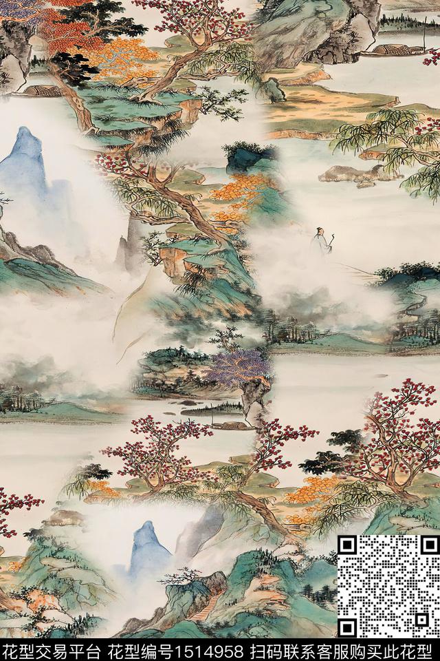 香云纱国画中老年数码印花华亿平台下载（图片编号: 1514958） - 瓦栏（Walan）