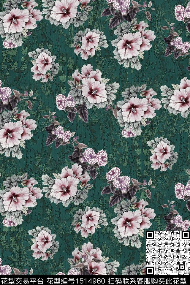 香云纱中老年组合花卉数码印花华亿平台下载（图片编号: 1514960） - 瓦栏（Walan）