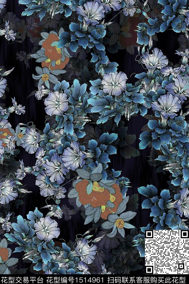 香云纱中老年组合花卉数码印花华亿平台下载（图片编号: 1514961） - 瓦栏（Walan）