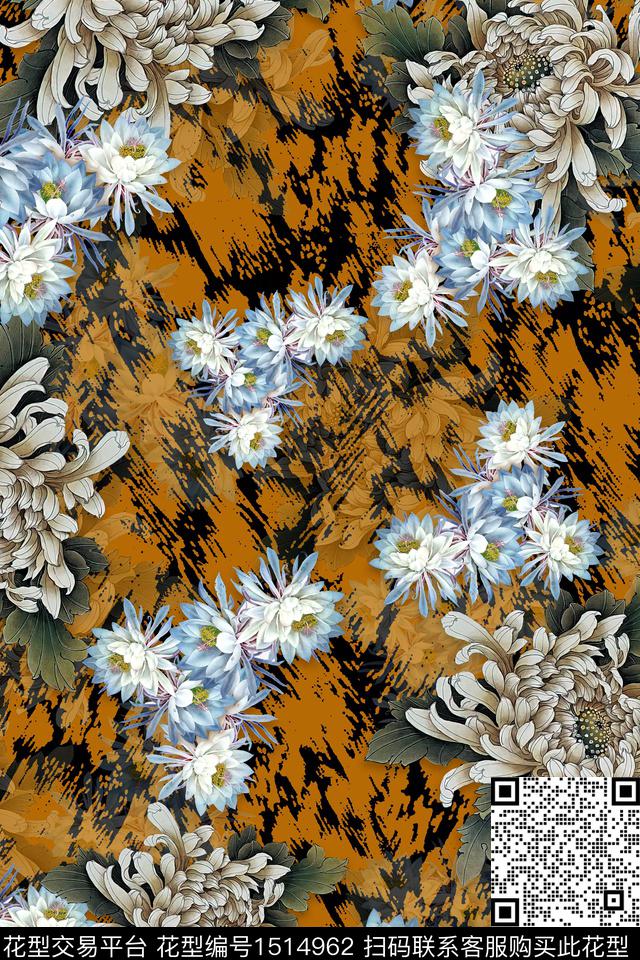 香云纱中老年组合花卉数码印花华亿平台下载（图片编号: 1514962） - 瓦栏（Walan）