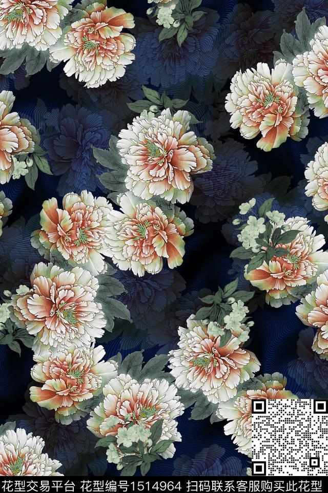 香云纱中老年组合花卉数码印花华亿平台下载（图片编号: 1514964） - 瓦栏（Walan）
