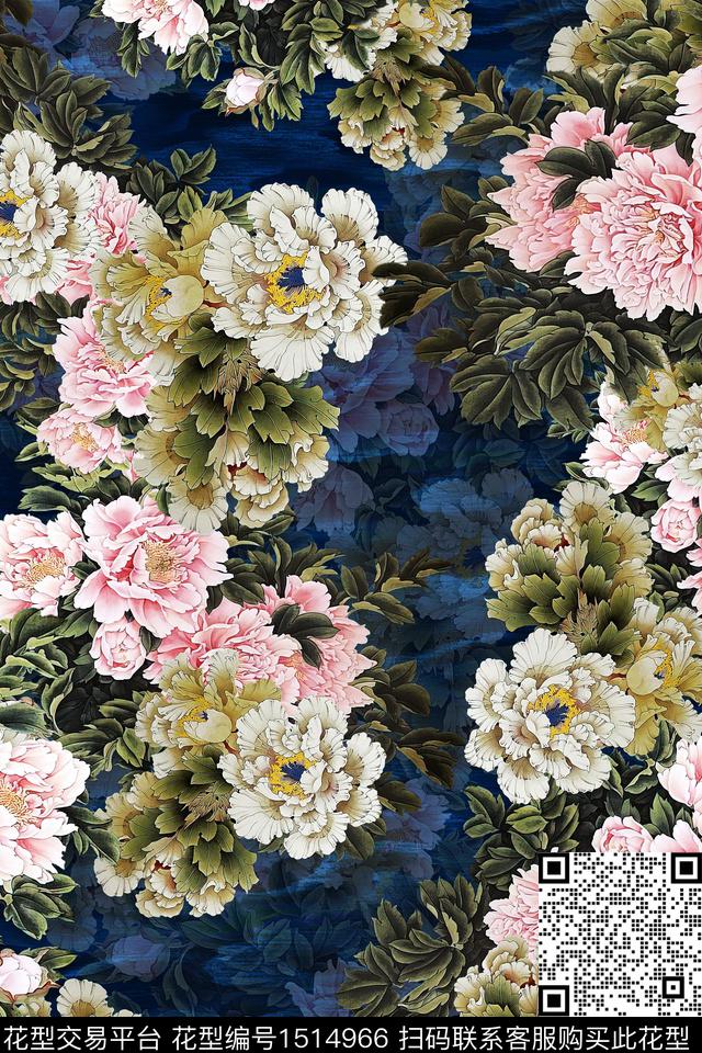 香云纱中老年组合花卉数码印花华亿平台下载（图片编号: 1514966） - 瓦栏（Walan）