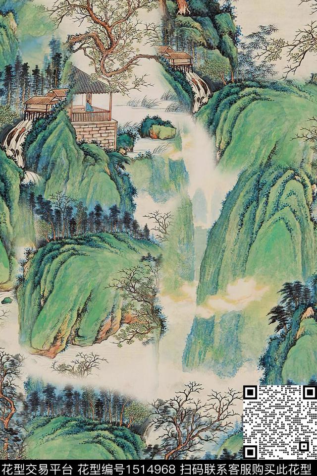 香云纱国画中老年数码印花华亿平台下载（图片编号: 1514968） - 瓦栏（Walan）