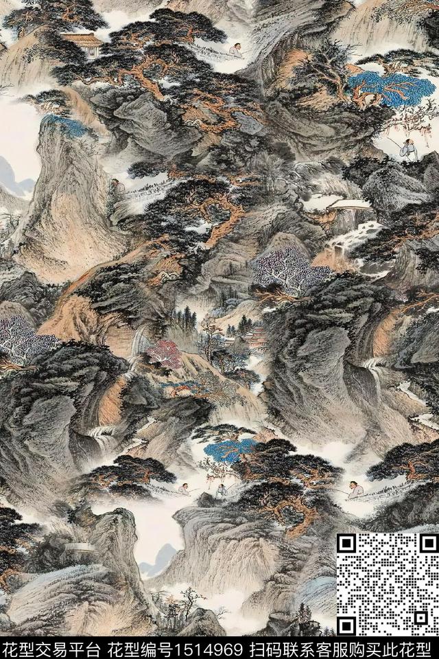 香云纱国画中老年数码印花华亿平台下载（图片编号: 1514969） - 瓦栏（Walan）