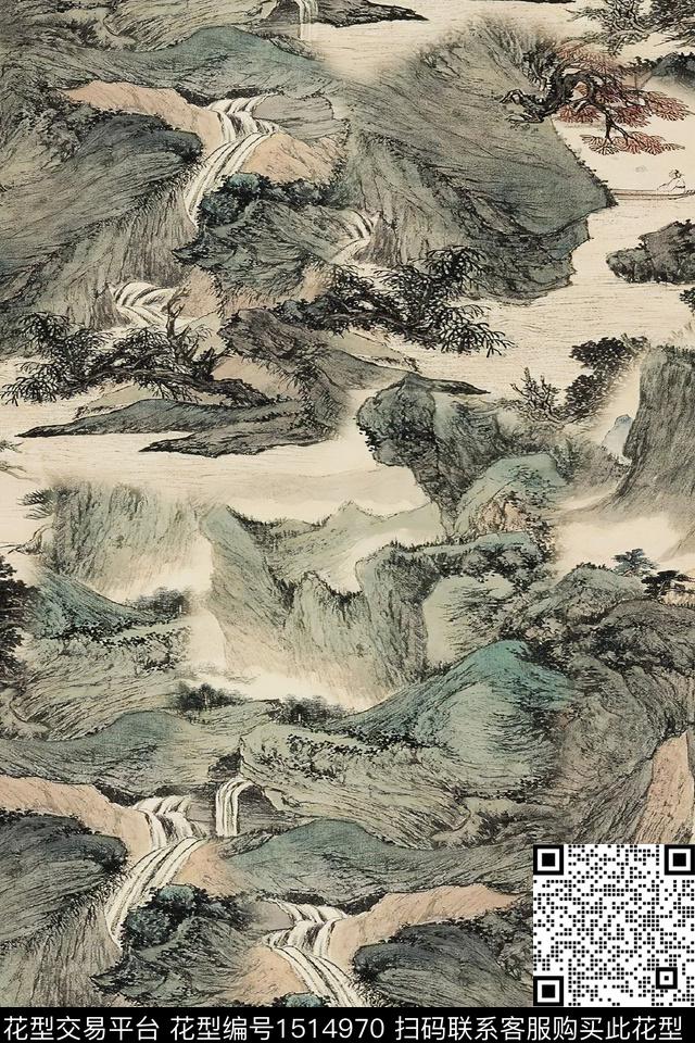 香云纱国画中老年数码印花华亿平台下载（图片编号: 1514970） - 瓦栏（Walan）