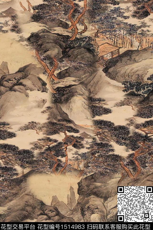 香云纱国画中老年数码印花华亿平台下载（图片编号: 1514983） - 瓦栏（Walan）