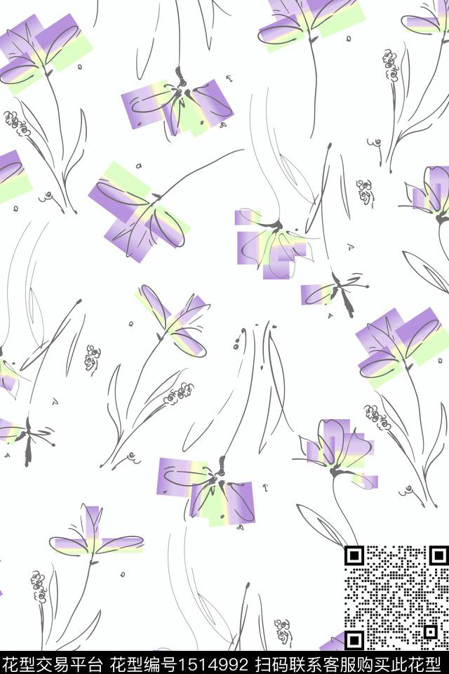 绿植树叶清爽底花卉水彩数码印花华亿平台下载（图片编号: 1514992） - 瓦栏（Walan）