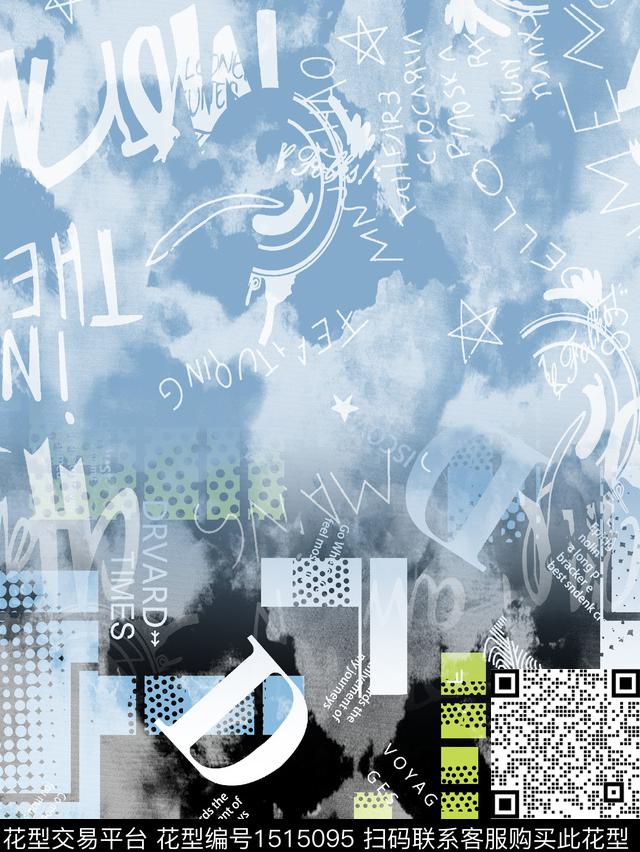 男装定位花字母渐变数码印花华亿平台下载（图片编号: 1515095） - 瓦栏（Walan）