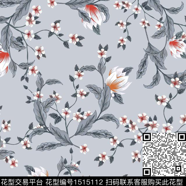花卉手绘矢量数码印花华亿平台下载（图片编号: 1515112） - 瓦栏（Walan）