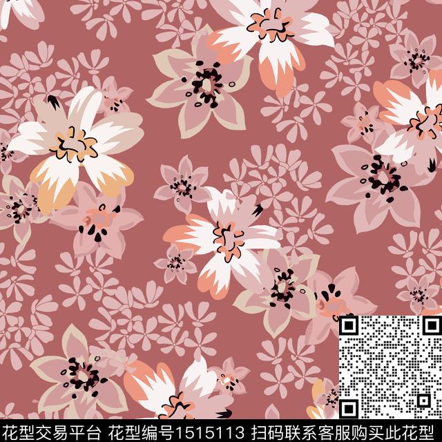 花卉手绘矢量数码印花华亿平台下载（图片编号: 1515113） - 瓦栏（Walan）