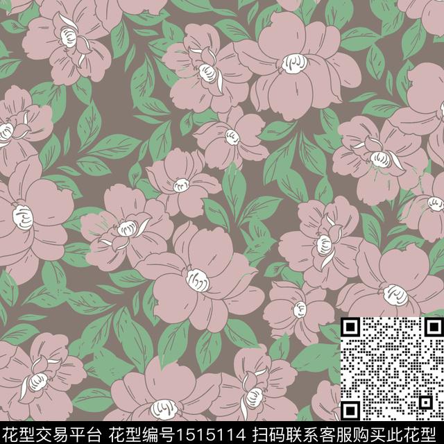 花卉手绘矢量数码印花华亿平台下载（图片编号: 1515114） - 瓦栏（Walan）