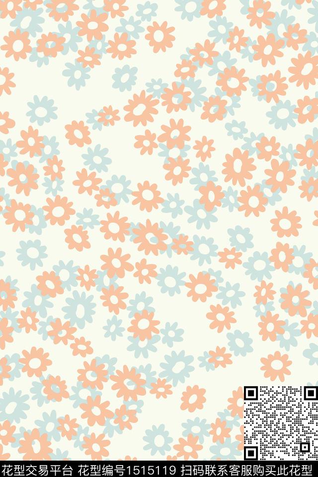 花卉手绘矢量数码印花华亿平台下载（图片编号: 1515119） - 瓦栏（Walan）