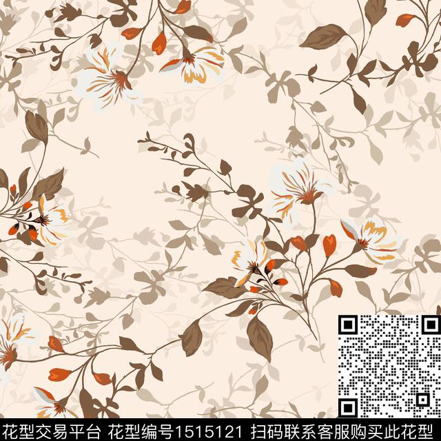 花卉手绘矢量数码印花华亿平台下载（图片编号: 1515121） - 瓦栏（Walan）