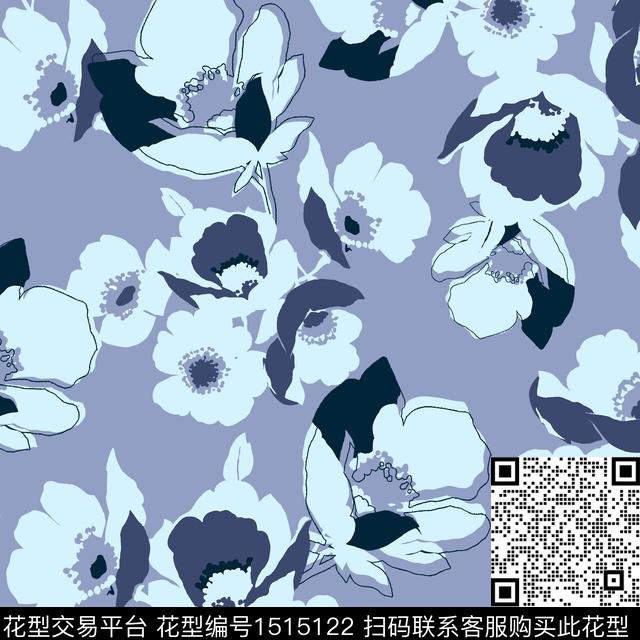 花卉手绘矢量数码印花华亿平台下载（图片编号: 1515122） - 瓦栏（Walan）