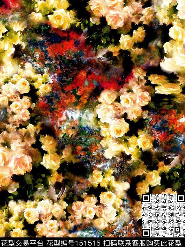水彩花卉朦胧写意数码印花华亿平台下载（图片编号: 151515） - 瓦栏（Walan）