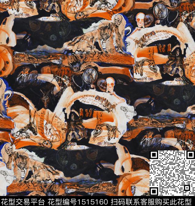 手绘骷髅趣味搞怪数码印花华亿平台下载（图片编号: 1515160） - 瓦栏（Walan）