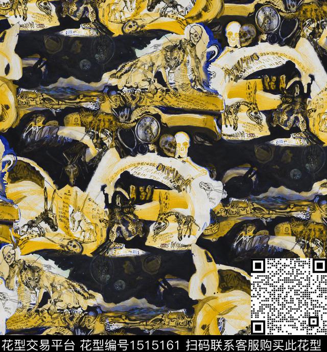 手绘骷髅趣味搞怪数码印花华亿平台下载（图片编号: 1515161） - 瓦栏（Walan）