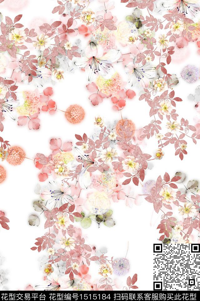花卉大牌风小清新数码印花华亿平台下载（图片编号: 1515184） - 瓦栏（Walan）