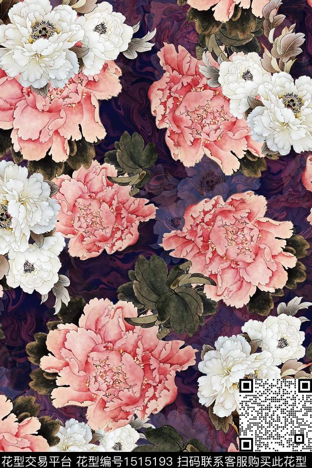 香云纱旗袍牡丹数码印花华亿平台下载（图片编号: 1515193） - 瓦栏（Walan）
