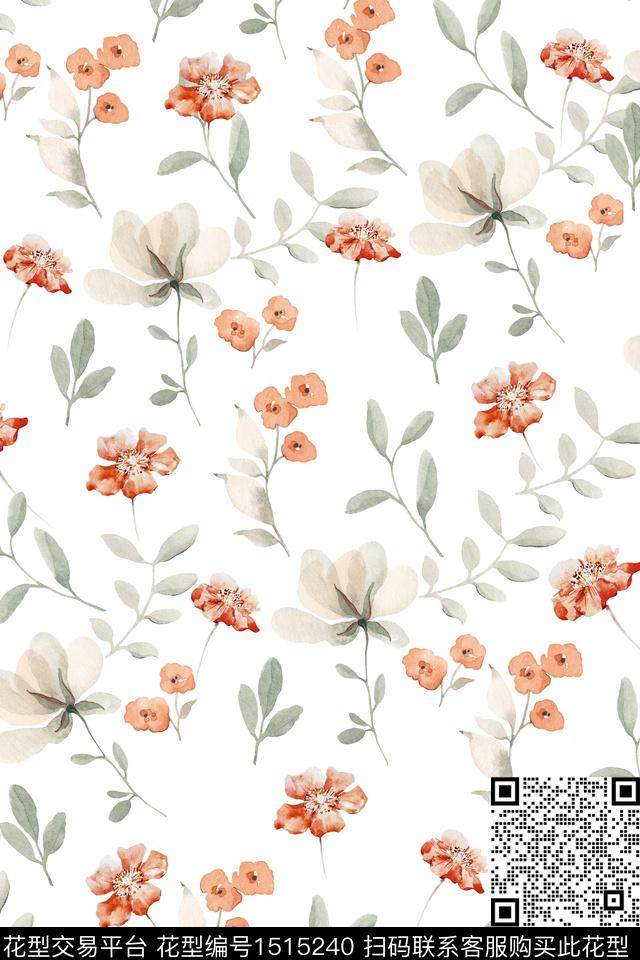 花卉小清新真丝数码印花华亿平台下载（图片编号: 1515240） - 瓦栏（Walan）