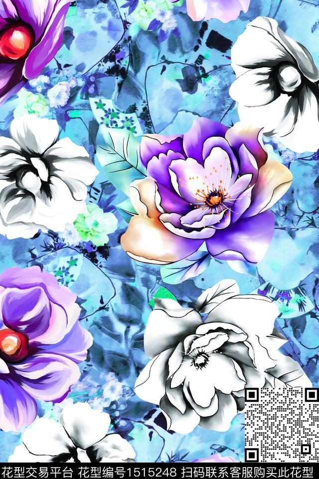 女装花手绘花卉女装数码印花华亿平台下载（图片编号: 1515248） - 瓦栏（Walan）