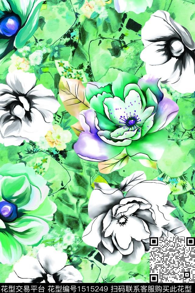 女装花手绘花卉女装数码印花华亿平台下载（图片编号: 1515249） - 瓦栏（Walan）