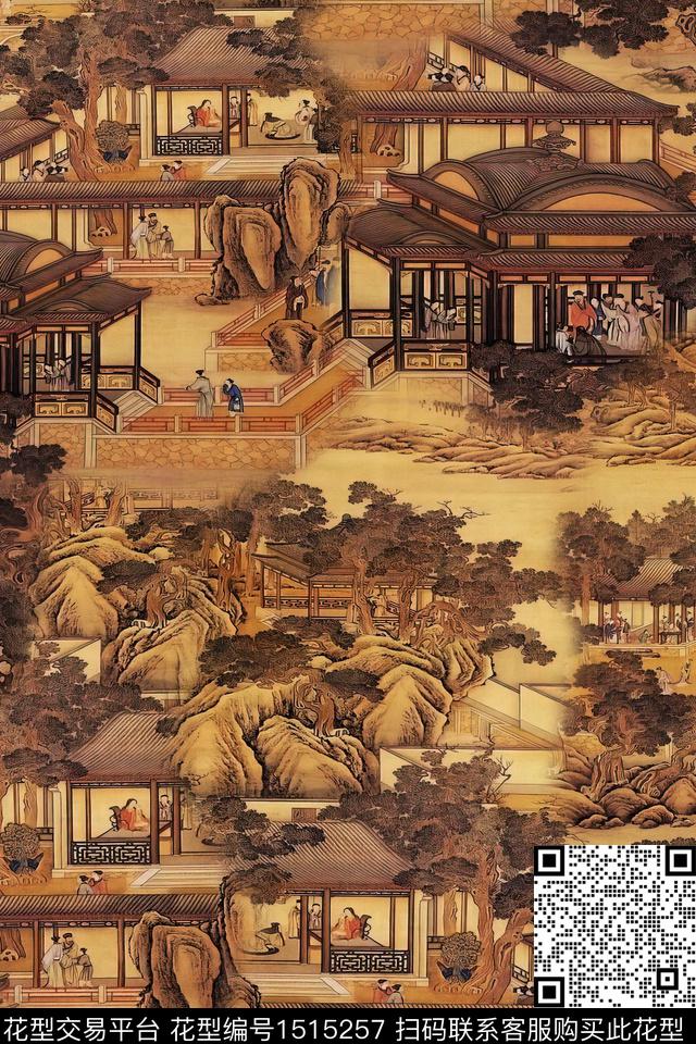香云纱国画中老年数码印花华亿平台下载（图片编号: 1515257） - 瓦栏（Walan）