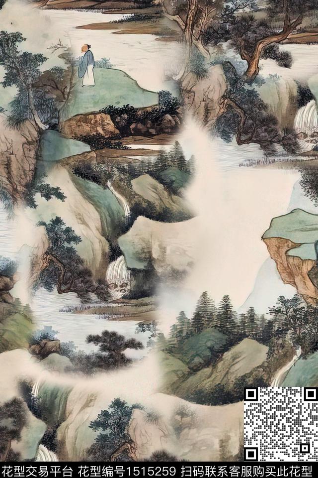 香云纱国画中老年数码印花华亿平台下载（图片编号: 1515259） - 瓦栏（Walan）