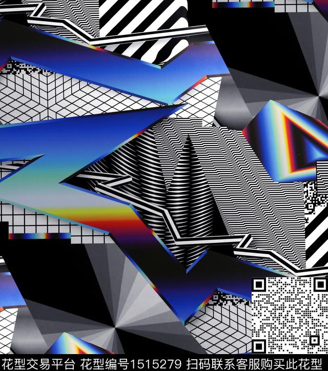 渐变几何花卉科技感数码印花华亿平台下载（图片编号: 1515279） - 瓦栏（Walan）