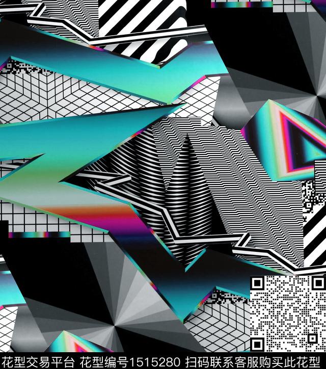 渐变几何花卉科技感数码印花华亿平台下载（图片编号: 1515280） - 瓦栏（Walan）