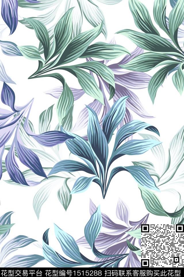 绿植树叶大牌风小清新数码印花华亿平台下载（图片编号: 1515288） - 瓦栏（Walan）