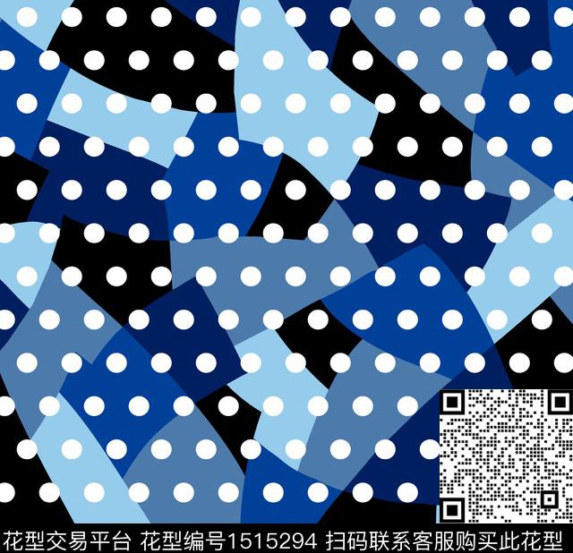 几何波点混合拼接数码印花华亿平台下载（图片编号: 1515294） - 瓦栏（Walan）