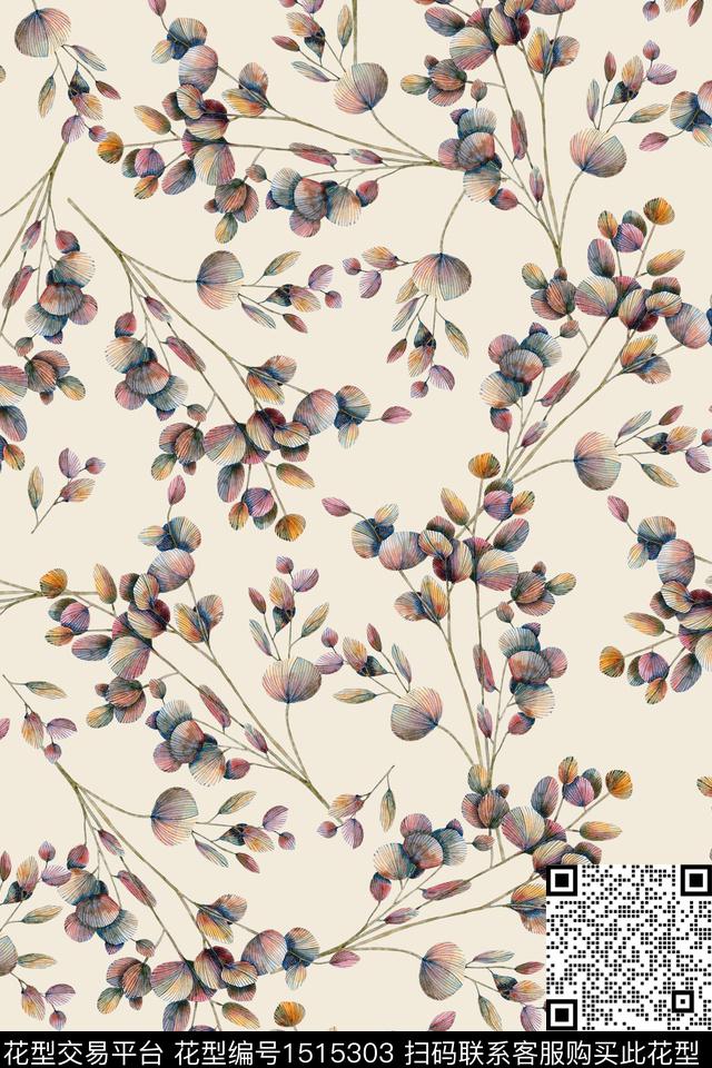 绿植树叶抽象植物数码印花华亿平台下载（图片编号: 1515303） - 瓦栏（Walan）