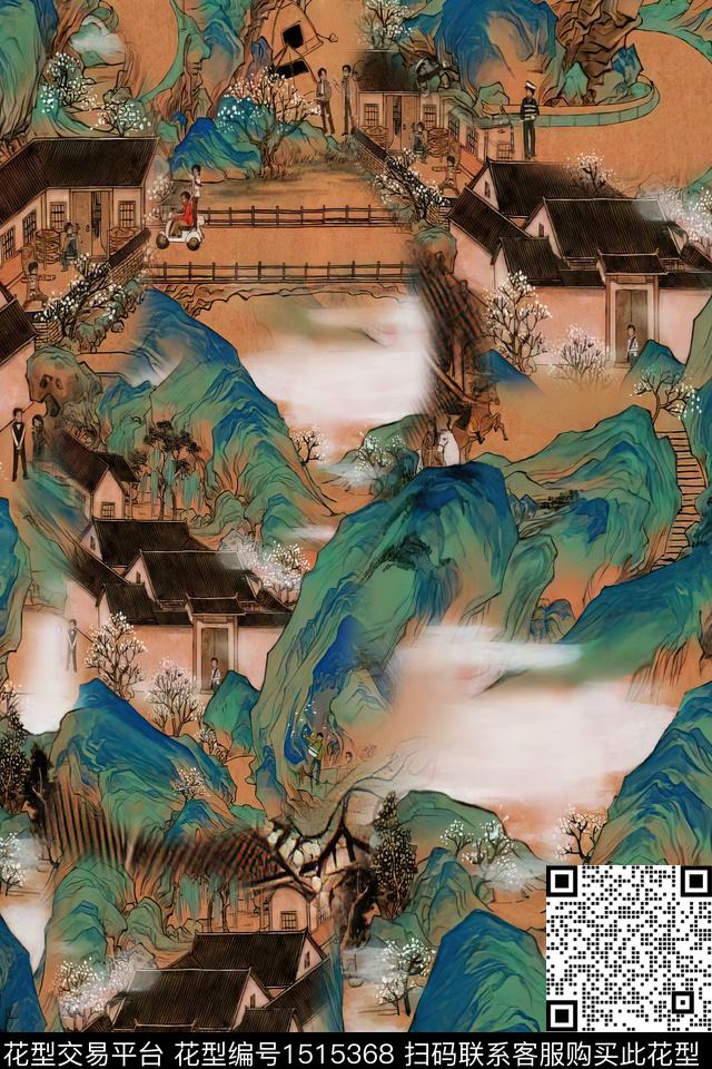 香云纱国画中老年数码印花华亿平台下载（图片编号: 1515368） - 瓦栏（Walan）