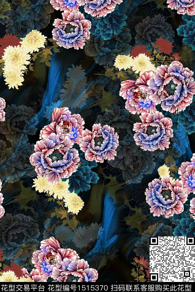 香云纱旗袍牡丹数码印花华亿平台下载（图片编号: 1515370） - 瓦栏（Walan）