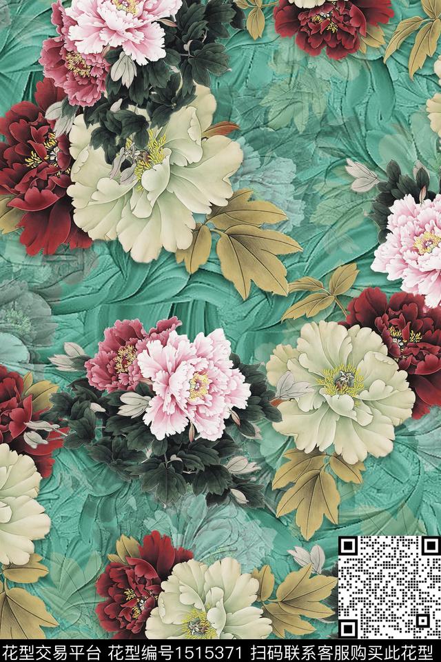 香云纱旗袍牡丹数码印花华亿平台下载（图片编号: 1515371） - 瓦栏（Walan）