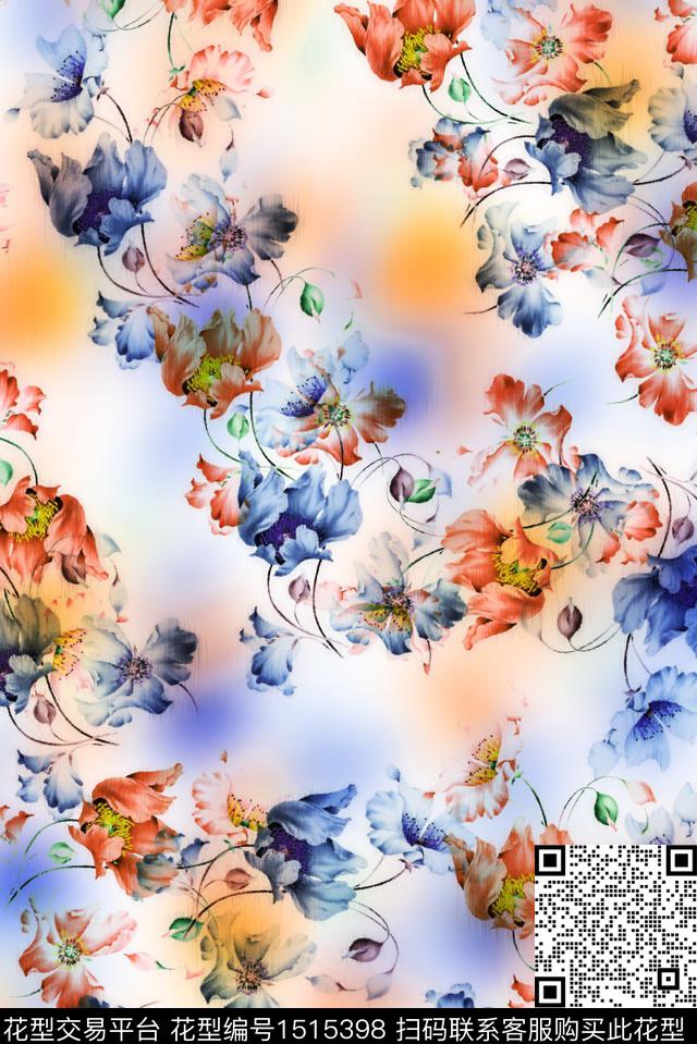 绘画花卉中国风数码印花华亿平台下载（图片编号: 1515398） - 瓦栏（Walan）