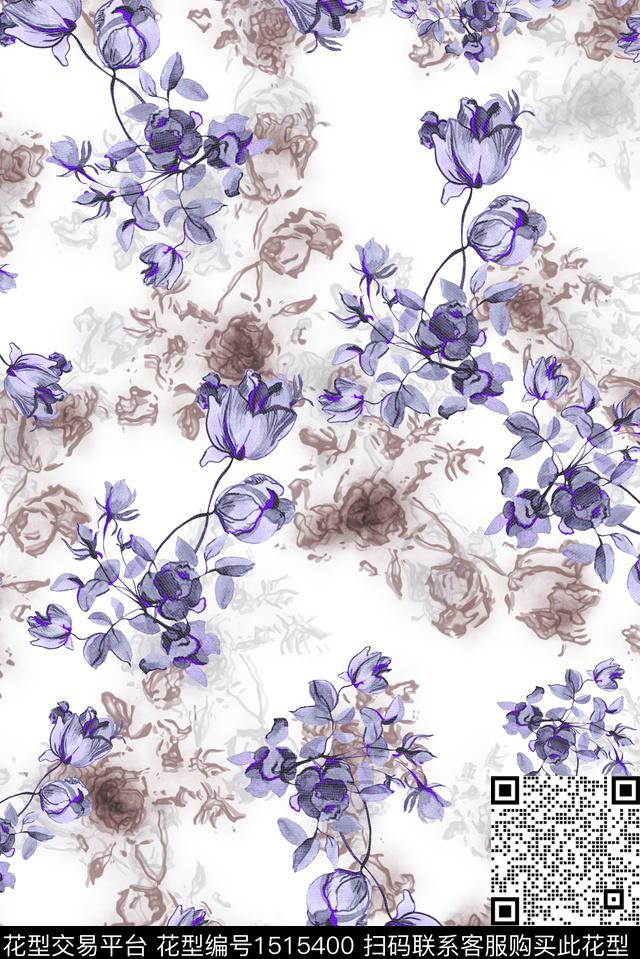绘画花卉中国风数码印花华亿平台下载（图片编号: 1515400） - 瓦栏（Walan）