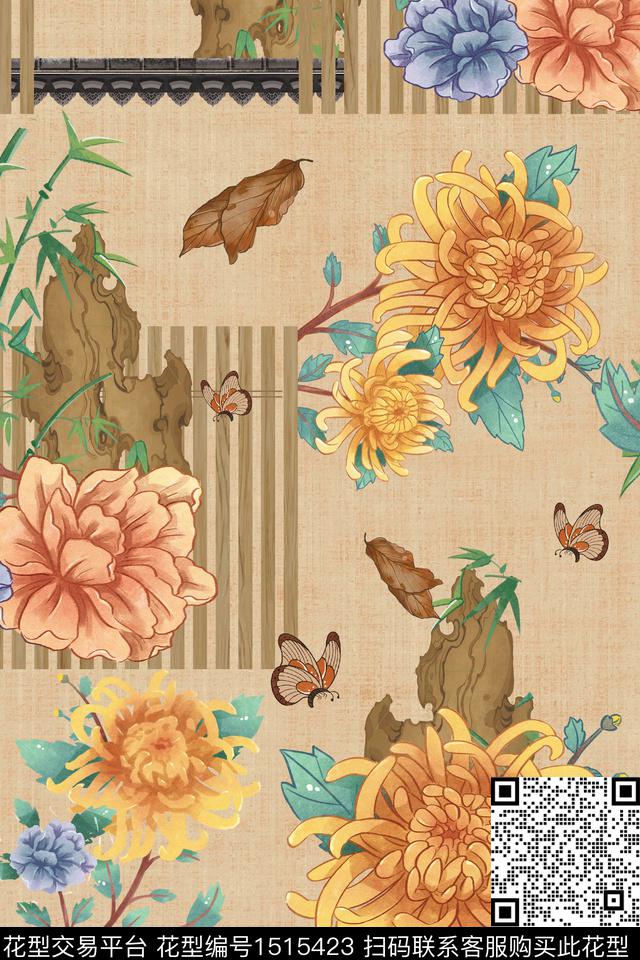 绿植树叶花卉大牌风数码印花华亿平台下载（图片编号: 1515423） - 瓦栏（Walan）