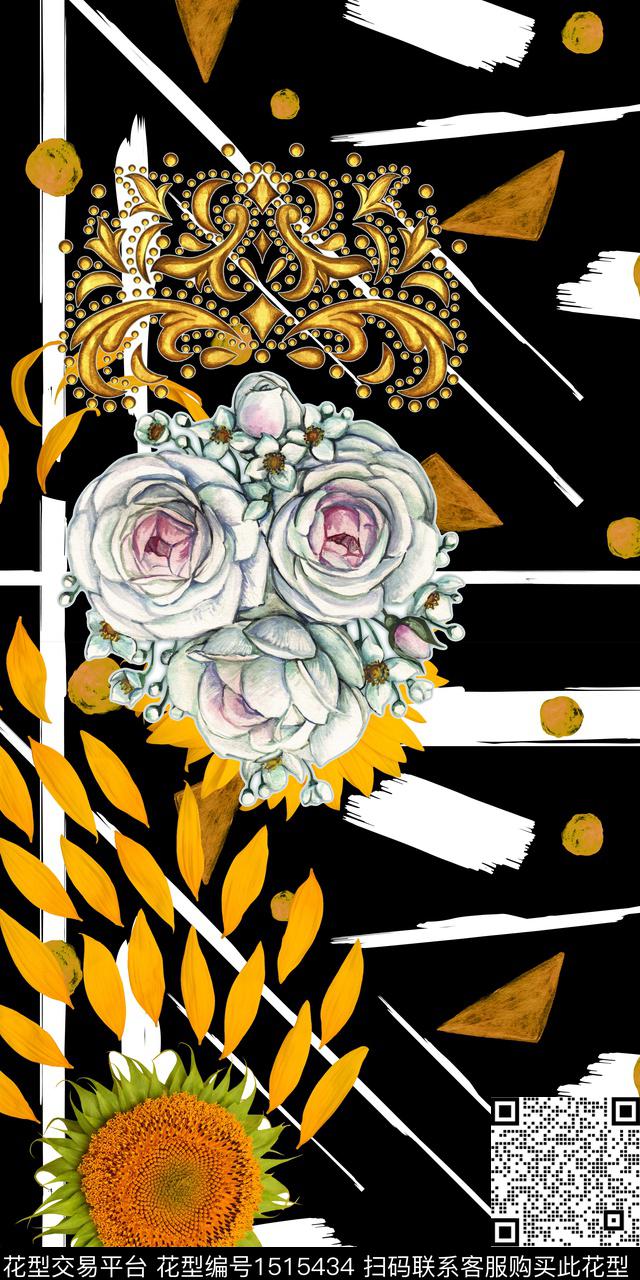 定位花几何植物数码印花华亿平台下载（图片编号: 1515434） - 瓦栏（Walan）